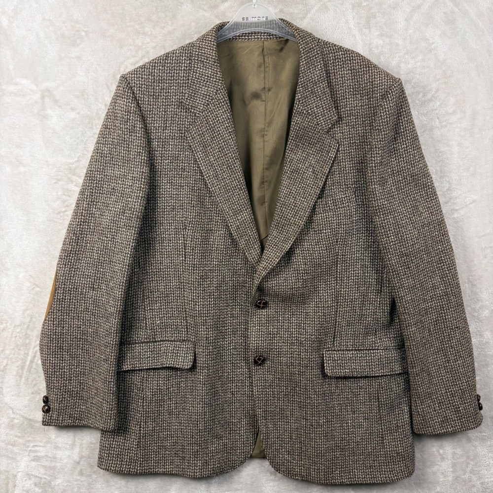 VTG Harris Tweed Leishman by Tip Top Brown Wool Blazer Elbow Patches Men 46